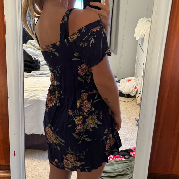 Old Navy Floral Off-Shoulder Mini Dress - Navy and Yellow - Picture 2 of 4